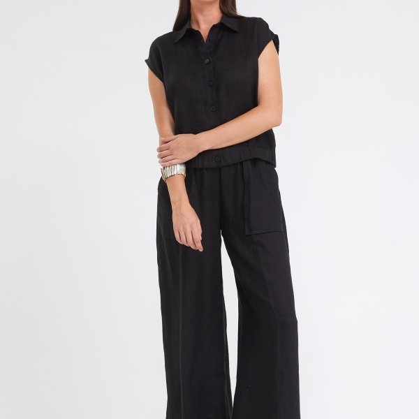 Doorgeknoopte linnen blouse