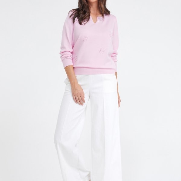Fijngebreide pull met broderie