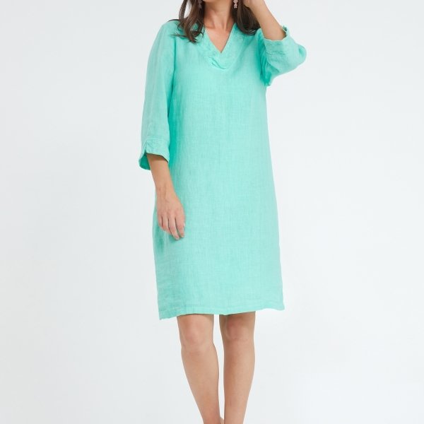 Linnen jurk met broderiedetails